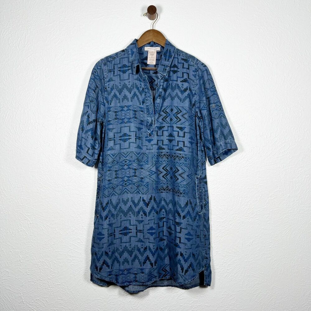 Philosophy Nordstrom Southwestern Boho Chambray Shirt Dress Size Small - Picture 3 of 11
